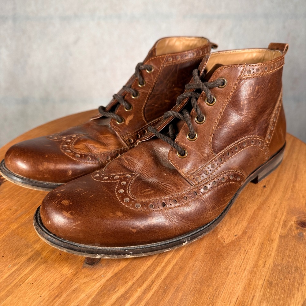 Franco Fortini Maverick Wingtip Boots Mens 11 Brown Good Leather Brogue 354091